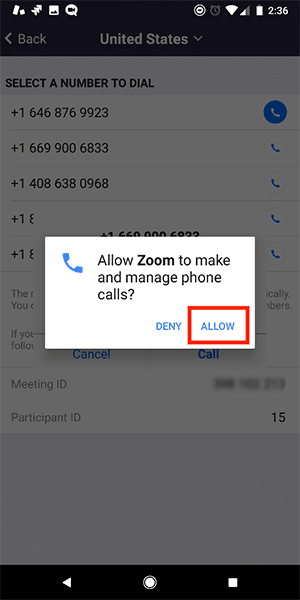 allow zoom to make and manage phone calls