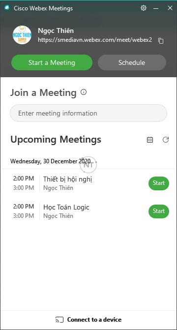 Xem danh sách các cuộc họp trên Webex Meetings