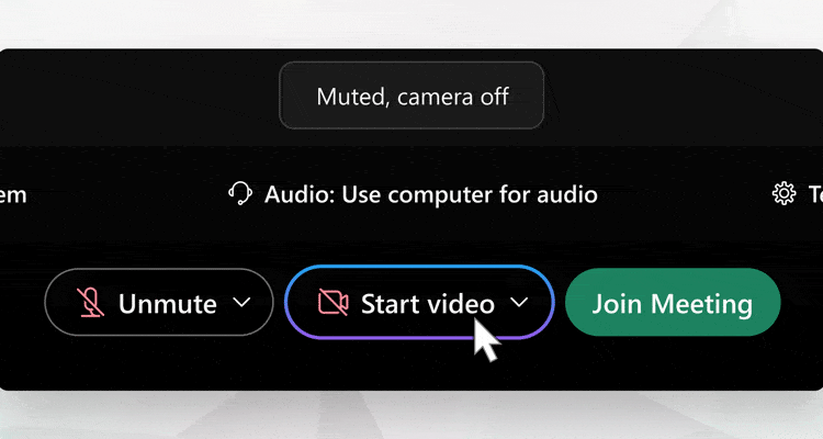 Bạn sẽ thấy  khi video của bạn tắt. Nhấp vào Start video khi bạn muốn hiển thị video của mình.