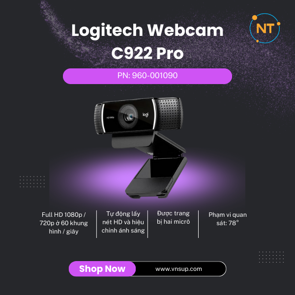 Webcam Logitech cho gamer Logitech Webcam C922 Pro
