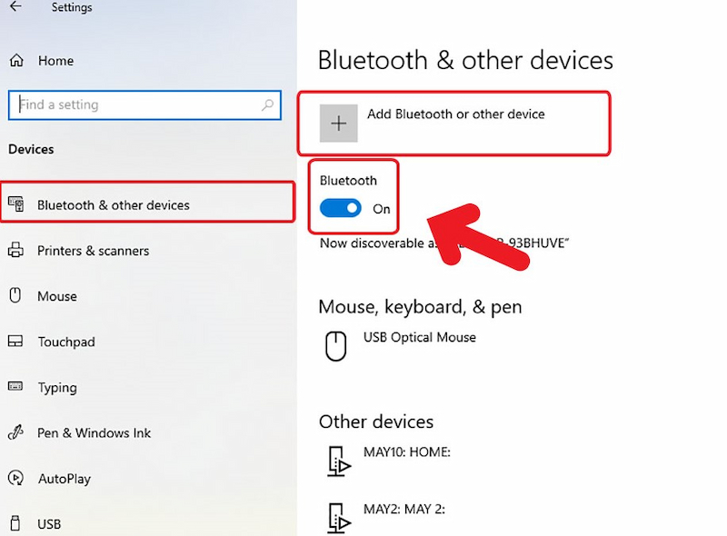 Bật Bluetooth để kết nối Airpod với PC