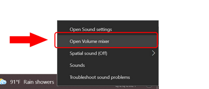 Cách chọn Open Volume Mixer