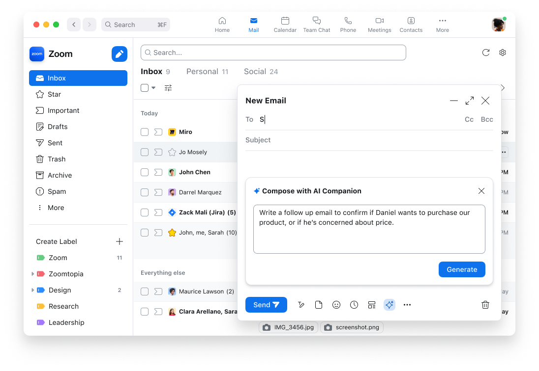 Zoom AI Companion hỗ trợ bạn soạn email