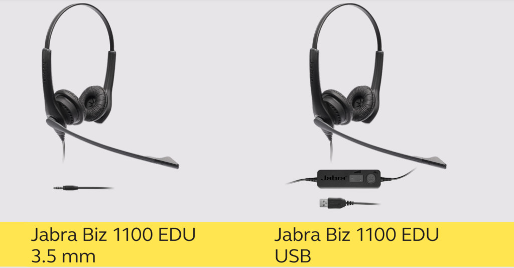 Tai nghe Jabra Biz 1100 cho dạy học với 2 loại jack 3.5 và USB-A