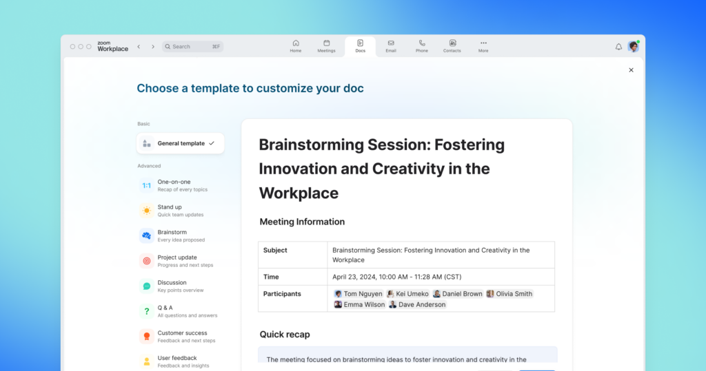 Ra mắt Zoom Docs trong Zoom Workplace