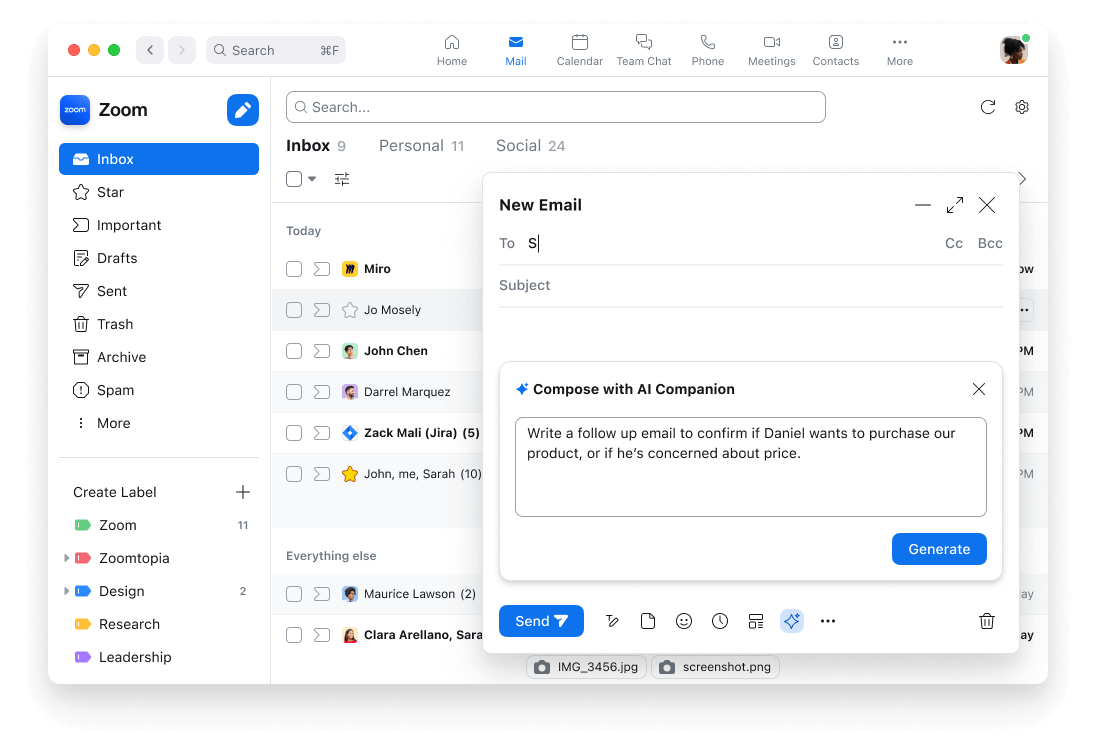 Dùng Zoom AI companion để soạn một email