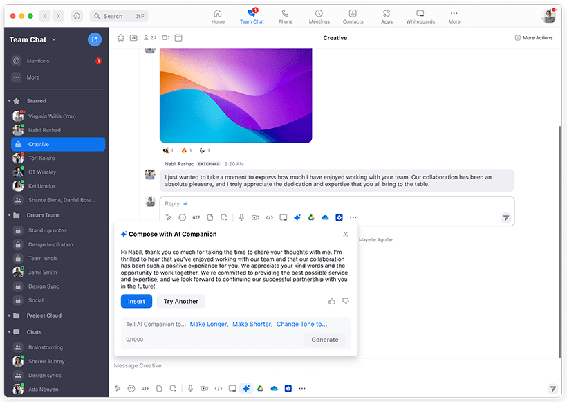 Dùng Zoom AI companion để soạn tin nhắn trong Team Chat