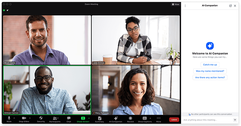 Dùng Zoom AI companion để hỏi đáp về các nội dung diễn ra trong cuộc họp
