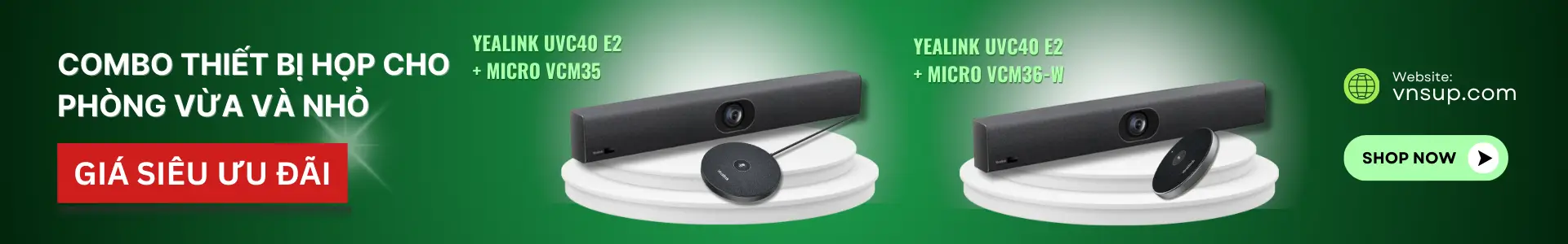 combo thiết bị họp cho phòng vừa và nhỏ yealink uvc40 e2 + micro vcm35 và yealink uvc40 e2 + micro vcm36-w