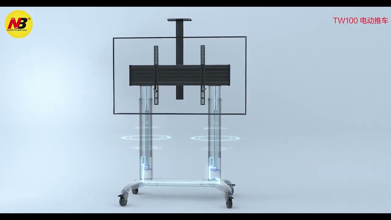NB TW100 Aluminum Alloy Black Motorized Mobile Stand Support TV Size 75”-110”