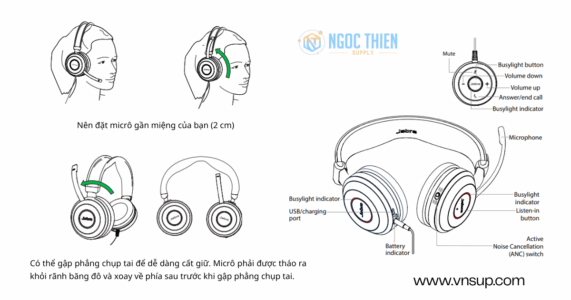 Jabra Evolve 80 Ms Stereo - Tai nghe call center cho doanh nghiệp 2025 Cách đeo và sử dụng Jabra Evolve 80 MS Stereo