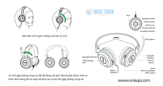 Cách đeo và sử dụng Jabra Evolve 80 MS Stereo