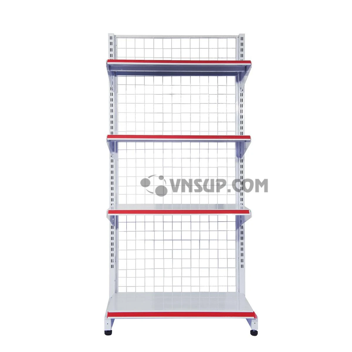 Kệ siêu thị đơn 4 tầng 0.7m x 1.5m – loại dày 0.6, Chiều cao kệ: 1,5m, Chiều dài mâm tầng 0.7m