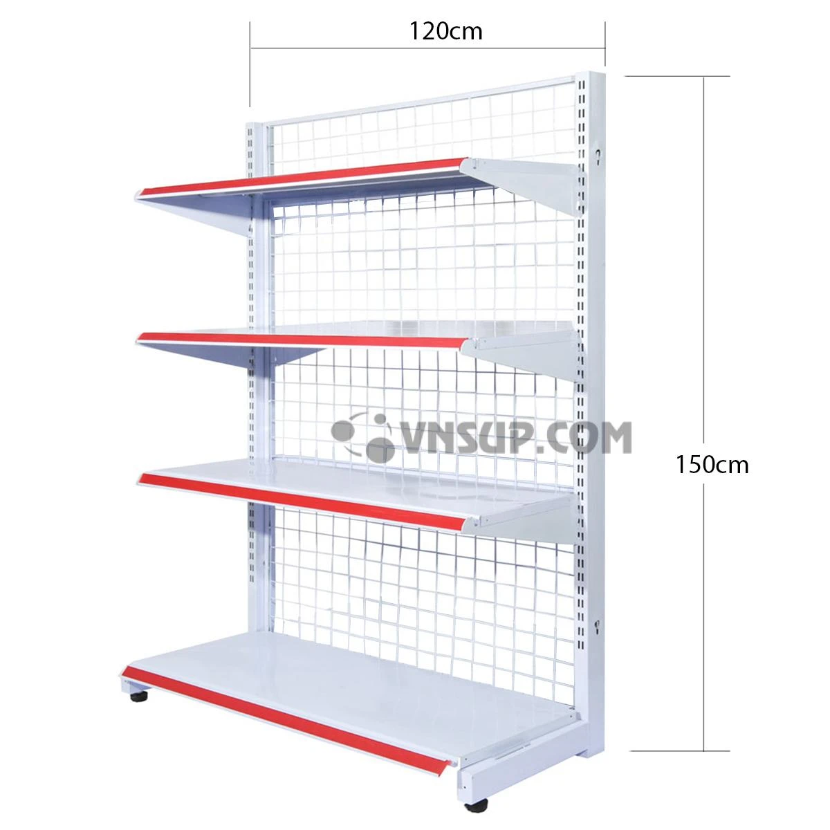 ke-sieu-thi-don-KỆ SIÊU THỊ ĐƠN 4 TẦNG 0.9M X 1.5M, Chiều cao kệ: 1.5m, Chiều dài mâm tầng 0.9m