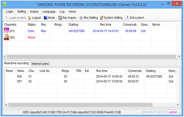 Màn hình khai thác phần mềm ghi âm điện thoại huong-dan-su-dung-thiet-bi-ghi-am-tansonicMàn hình khai thác phần mềm ghi âm điện thoại