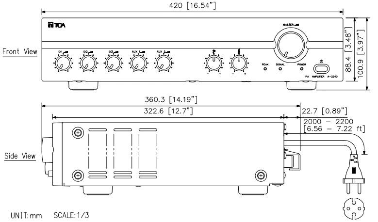 mặt trước và mặt bên TOA A-2240