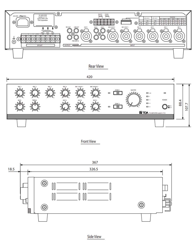 thông số kỹ thuật bộ khuếch đại mixer toa a-1712