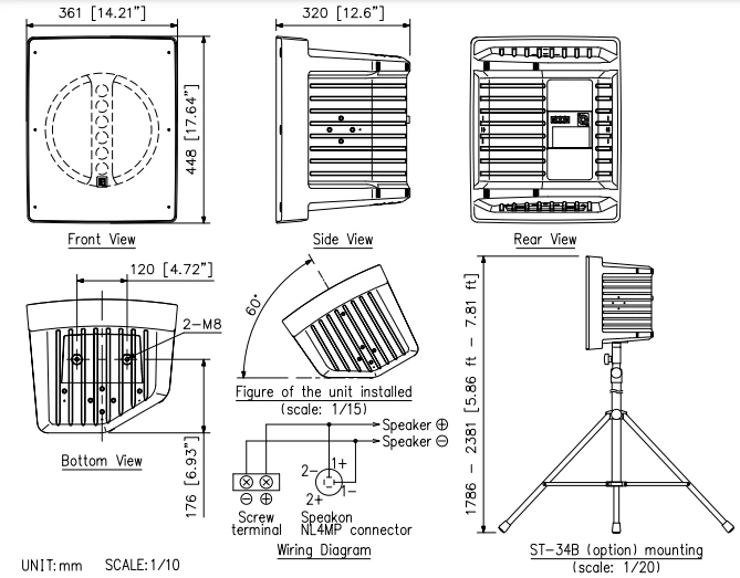 Hình vẽ kĩ thuật loa đồng trục HS-120B
