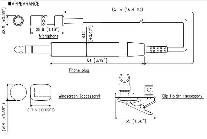 Thông số kĩ thuật EM-410 lavalier microphone