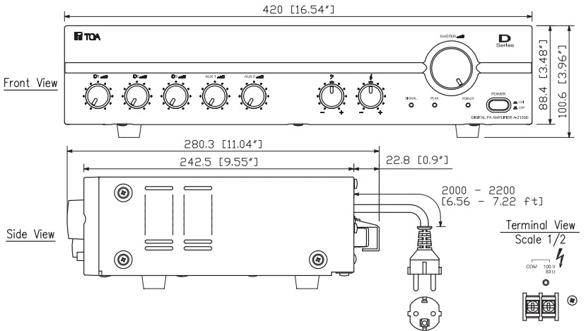 mặt trước và mặt bên TOA A-2120D-AS