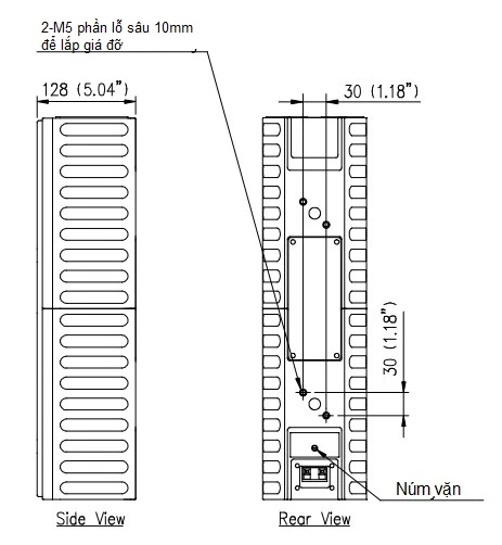 mặt bên và mặt sau của TZ-406WWP