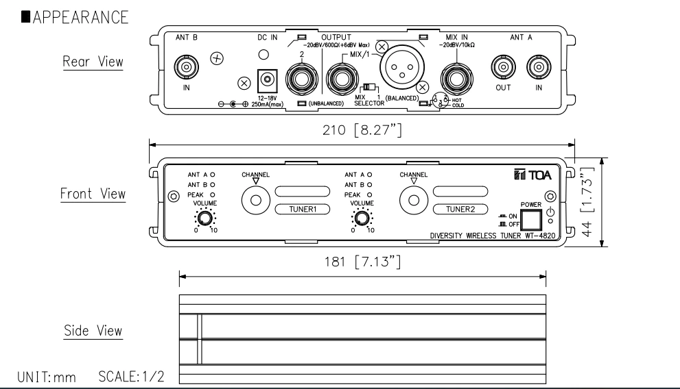 mặt trước, mặt bên, mặt sau WT-4820