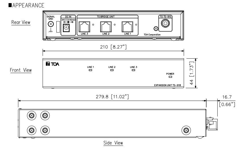 mặt trước, mặt sau và mặt bên của TS-918