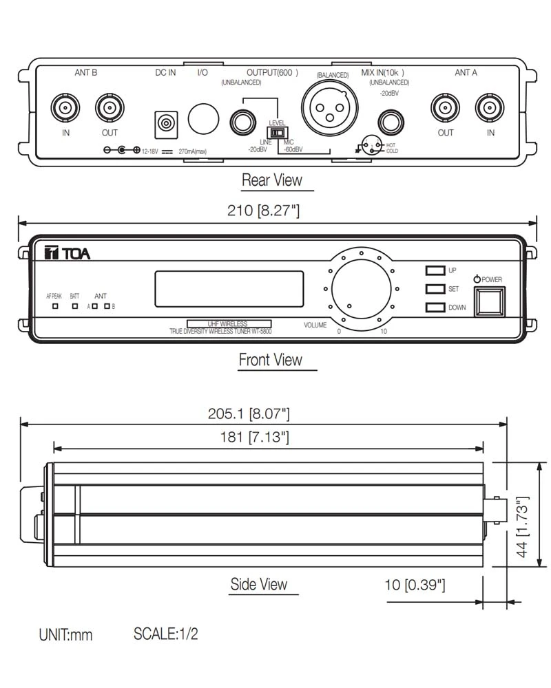 thông số kỹ thuật của TOA WT-5800