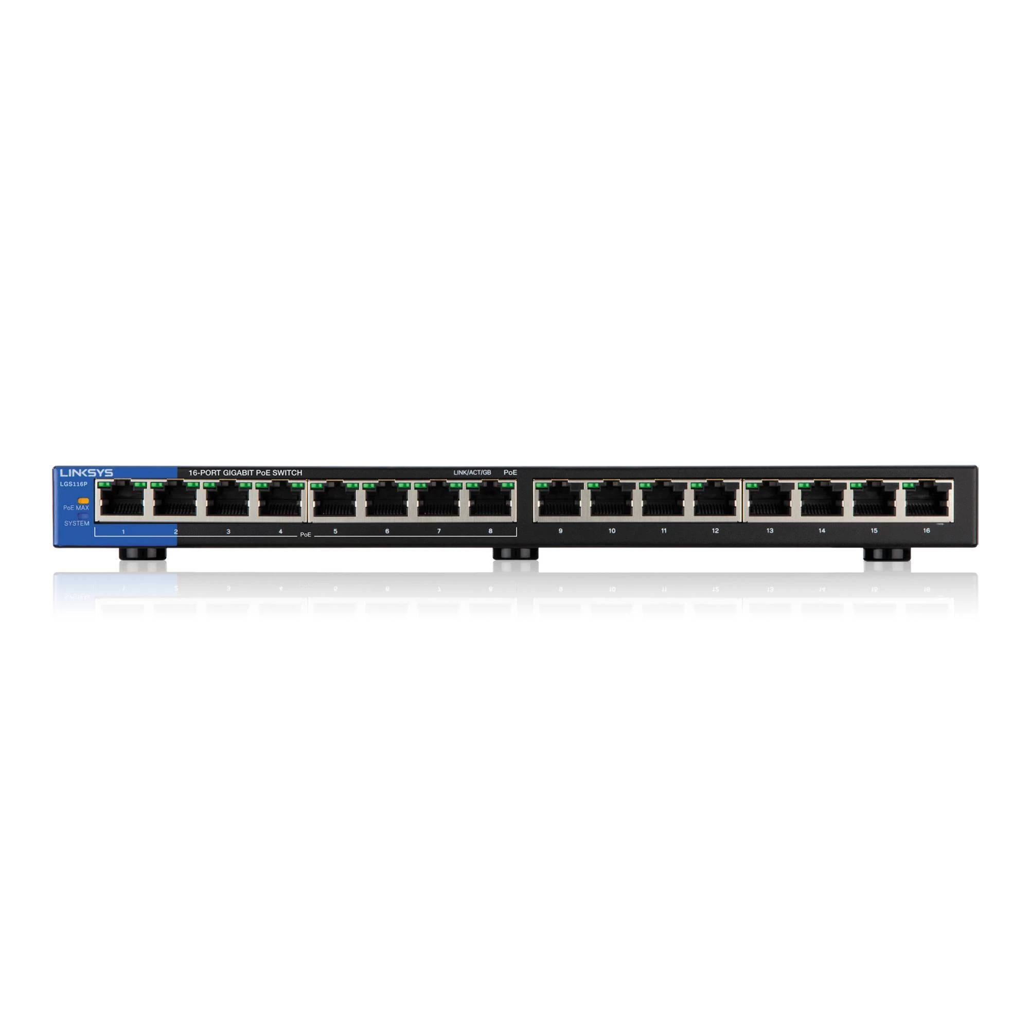 thiet-bi%cc%a3-chia-ma%cc%a3ng-linksys-lgs116p-poeThiết bị chia mạng Linksys LGS116P (PoE+)