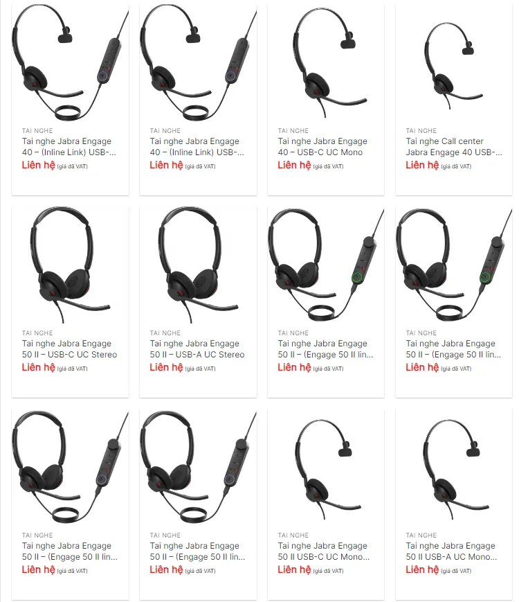 Một số mẫu tai nghe Jabra call center được bày bán tại Ngọc Thiên