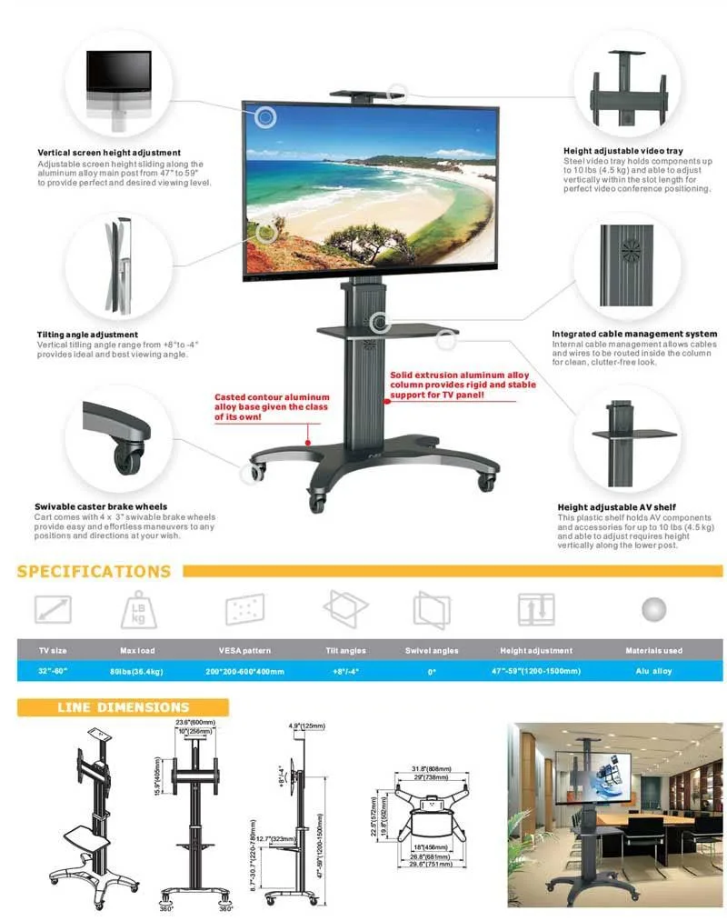 datasheet Giá treo tivi di động NB AVF1500-60-1P