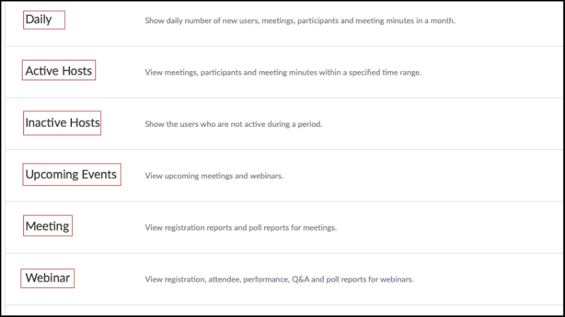 Hướng dẫn xem báo cáo kết quả về hội thảo trực tuyến đã tổ chức trên Zoom Webinar 1