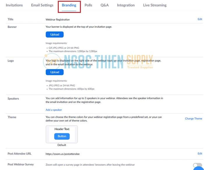 Trong thẻ Branding