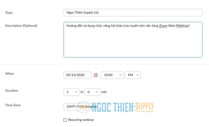 Choose the desired webinar settings