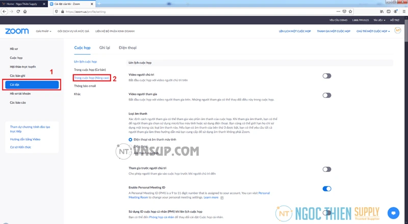 Sau đó vào mục CÀI ĐẶT >> Trong cuộc họp (nâng cao)