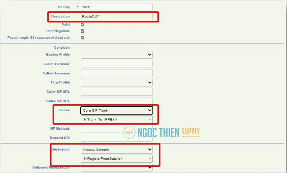 Tiếp theo: tạo routing ngược lại, từ trong tổng đài đi ra client