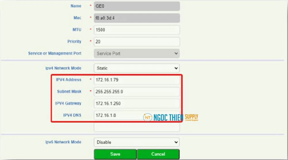 Đặt thông số địa chỉ IP, các thông số trong khung bên dưới