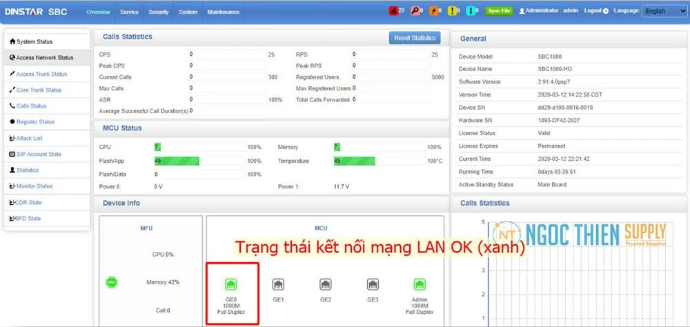Trạng thái kết nối mạng LAN