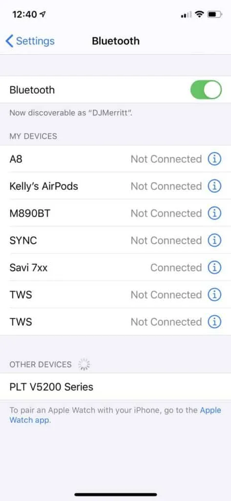 Chọn "Sê-ri PLT V5200" từ menu Bluetooth trên thiết bị di động.
