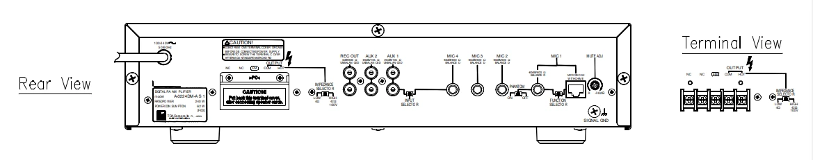 mặt sau Mixer TOA A-3224DM