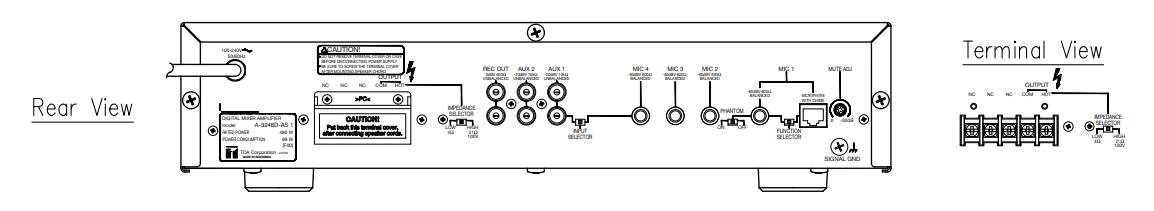 mặt sau tăng âm số liền Mixer 480W TOA A-3248D-AS