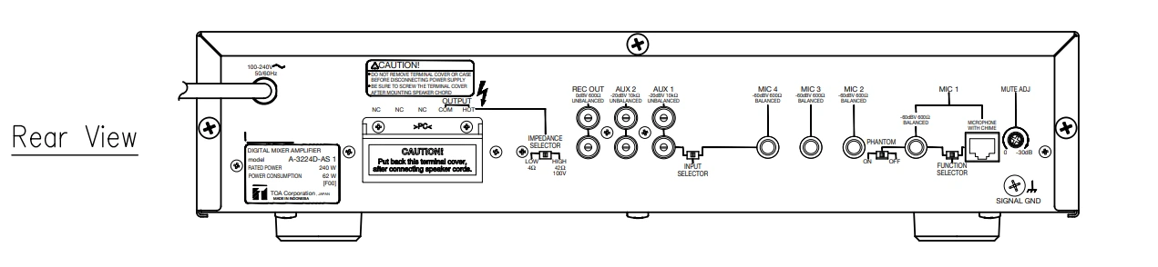 mặt sau Mixer TOA A-3224D