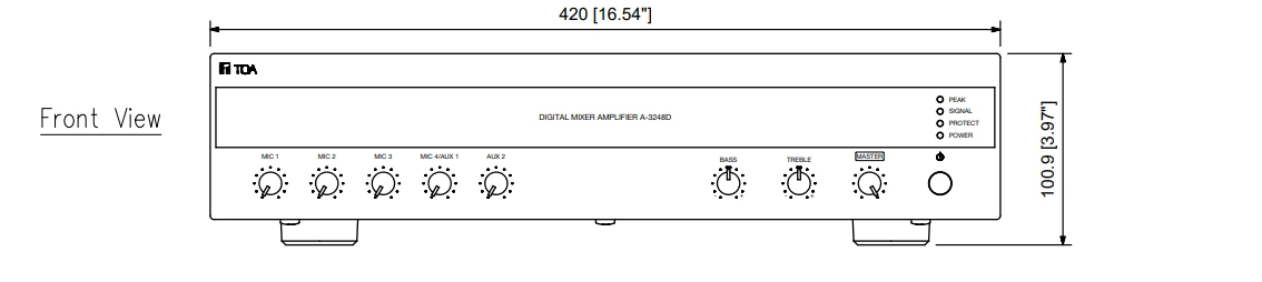 mặt trước tăng âm số liền Mixer 480W TOA A-3248D-AS