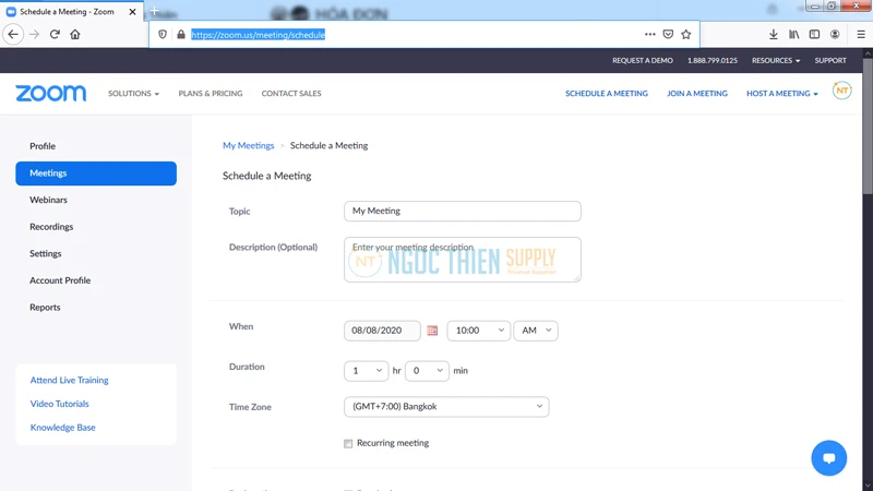 Điền thông tin cho cuộc họp đang được lên lịch