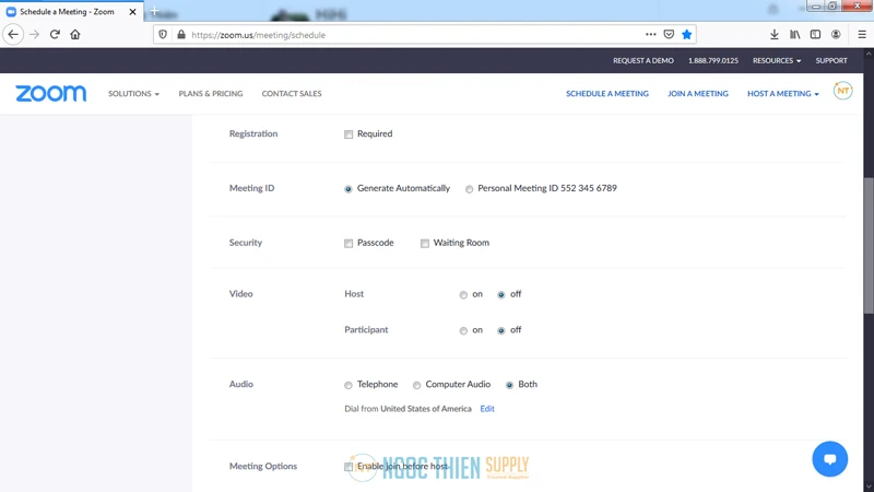 Điền thông tin cho cuộc họp đang được lên lịch