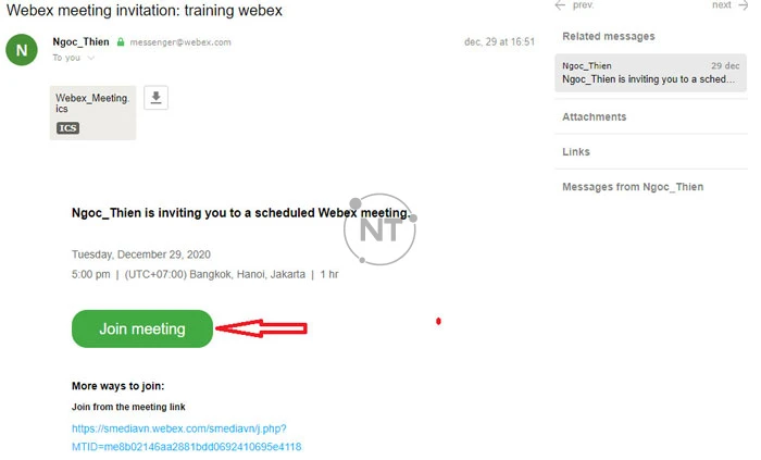 Cách tham gia vào cuộc họp webex trên window