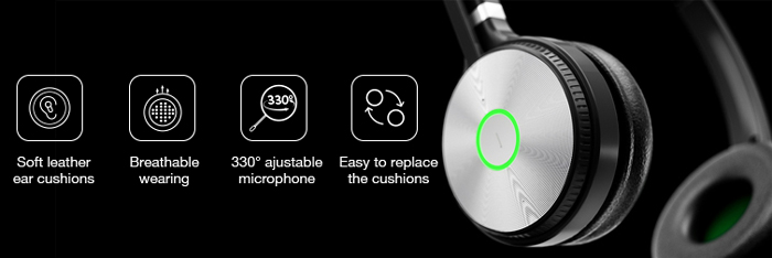 tai nghe Yealink WH66 có thiết kế nhẹ nhàn với băng đô có thể điều chỉnh, đệm tai có thể thay thế và hai kiểu đeo: chụp tai một bên và chụp tai hai bên nằm đảm bảo sự thoải mái, tiện lợi tối đa cho người sử dụng.