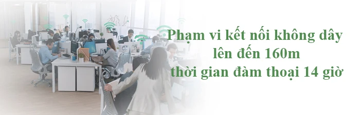 Tai nghe Yealink WH66 có phạm vi không dây lên đến 160m và thời gian đàm thoại 14 giờ
