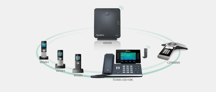 Yealink W60B hỗ trợ tổng cộng 8 điện thoại DECT cùng lúc, chẳng hạn như Yealink W53H