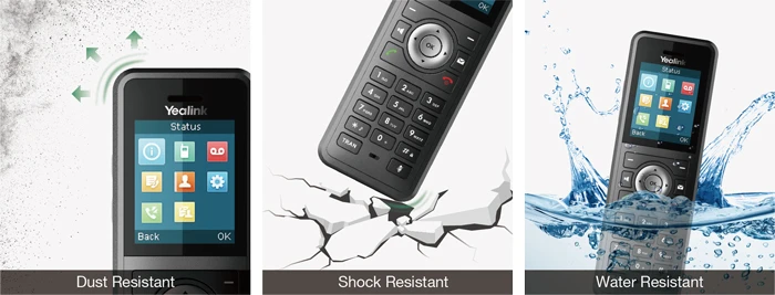yealink w59r được chứng nhận IP67 đồng thời sở hữu pin lithium tuổi thọ cao thích hợp trong môi trường làm việc phức tạp và khắc nghiệt